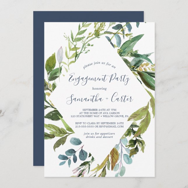 Summer Greenery Diamond Wreath Engagement Party Invitation (Front/Back)