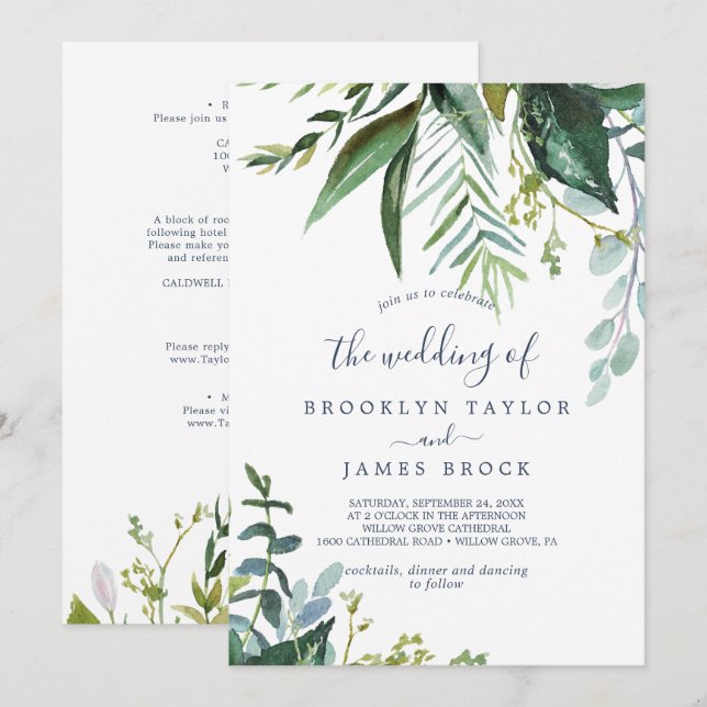 Summer Greenery Frame All In One Wedding Invitation (Front/Back)