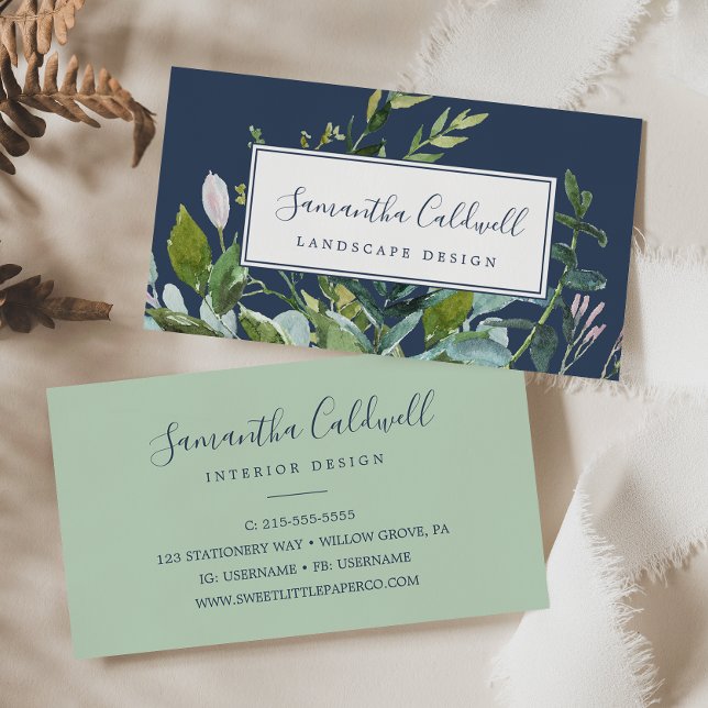 Summer Greenery | Navy Business Card (Creator Uploaded)