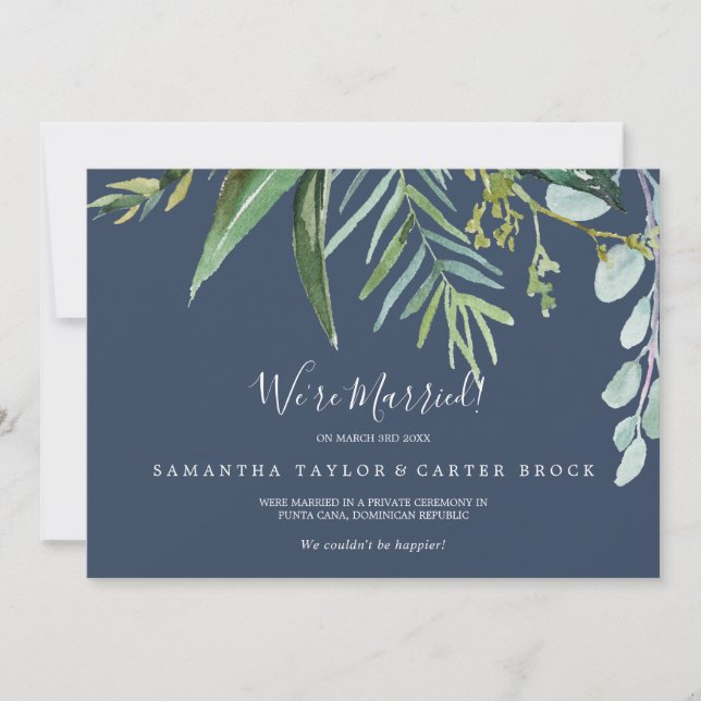 Summer Greenery | Navy Elopement Announcement (Front)