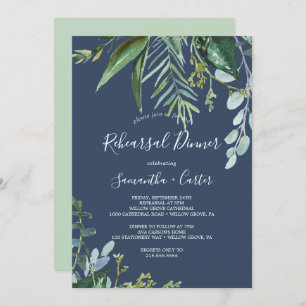 Summer Greenery   Navy Rehearsal Dinner Invitation