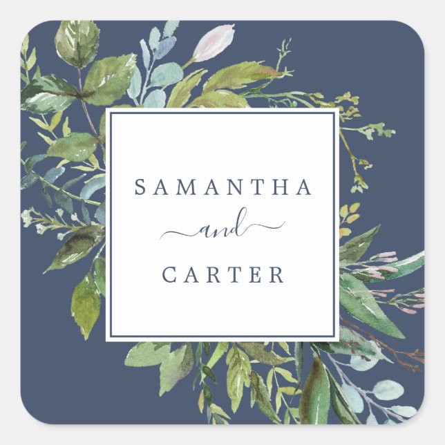 Summer Greenery | Navy Wedding Envelope Seals (Front)