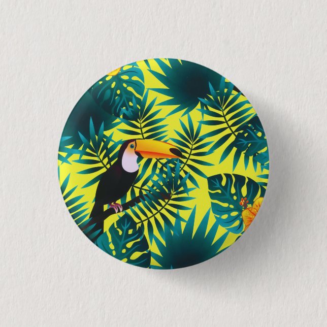 Summer Greenery Tropical Toucan Jungle Foliage  3 Cm Round Badge (Front)