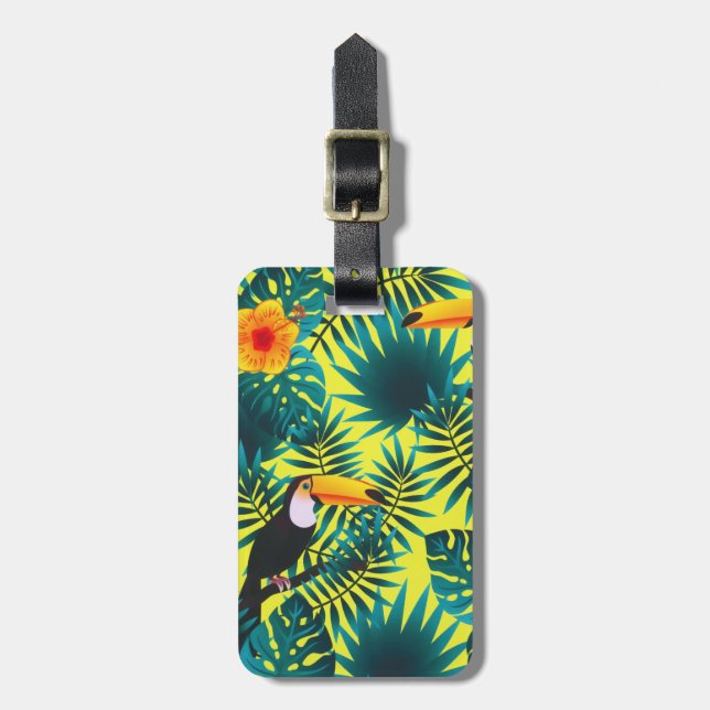 Summer Greenery Tropical Toucan Jungle Foliage  Luggage Tag (Front Vertical)