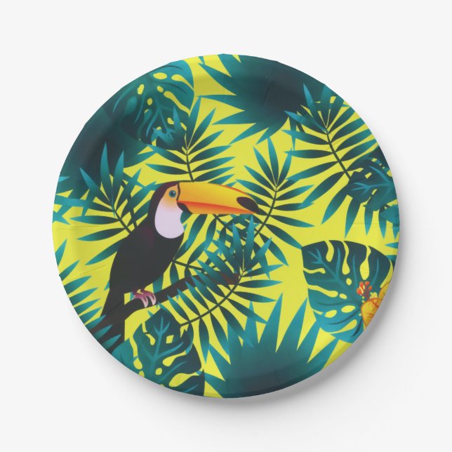 Summer Greenery Tropical Toucan Jungle Foliage  Paper Plate (Front)
