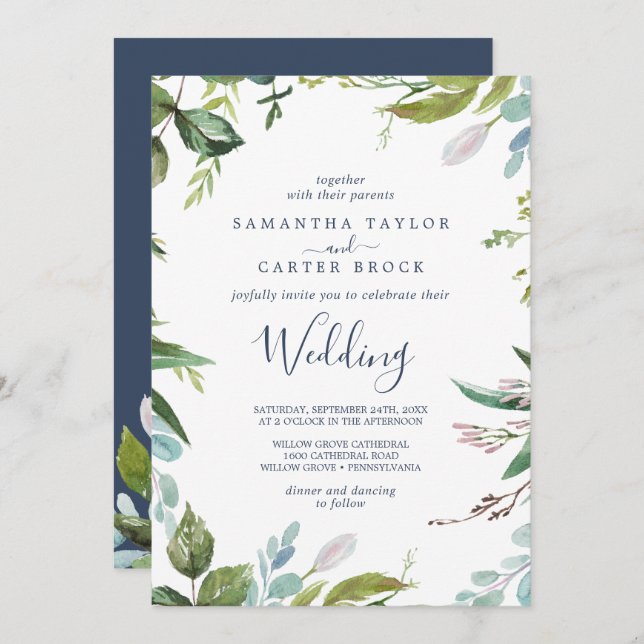 Summer Greenery Wedding Invitation (Front/Back)