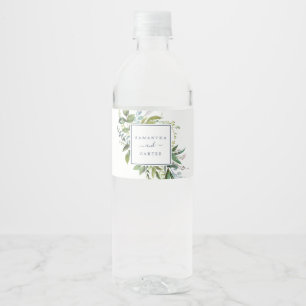 Summer Greenery Wedding Water Bottle Label