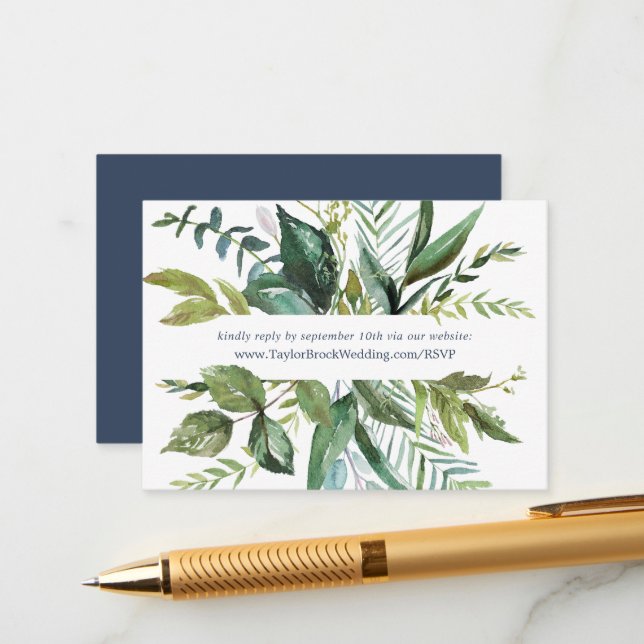 Summer Greenery Wedding Website RSVP Enclosure Card (Front/Back In Situ)