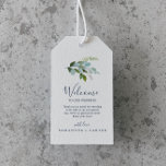 Summer Greenery Wedding Welcome Gift Tags<br><div class="desc">These summer greenery wedding welcome gift tags are perfect for an elegant midsummer wedding. The botanical design features a lush arrangement of painted watercolor eucalyptus, greenery, and green leaves with subtle sprigs of blush pink blossoms. Personalise the tags with the location of your wedding, a short welcome note, your names,...</div>
