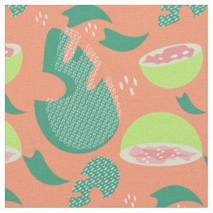 Summer Guava Greenery Pattern Orange Pink Green Fabric