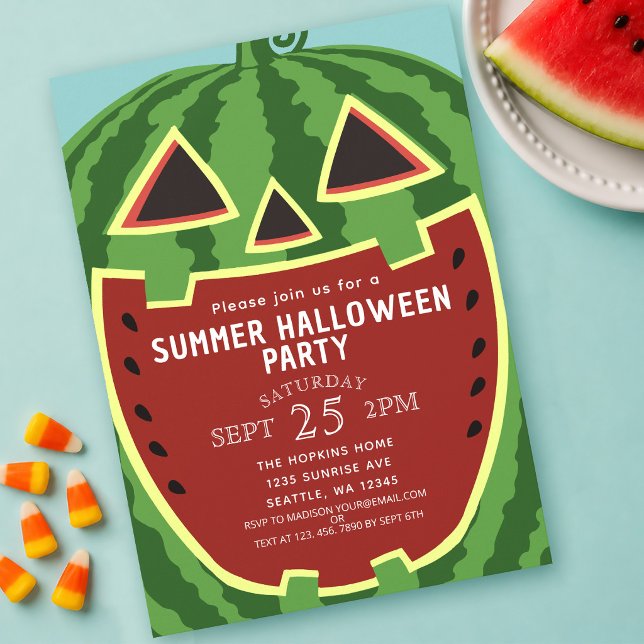 Summer Halloween Party Watermelon Jack-o-Lantern Invitation (Creator Uploaded)