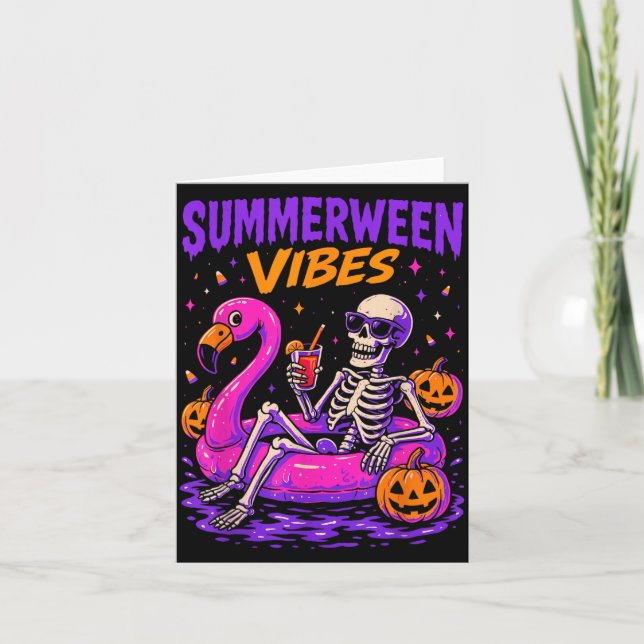 Summer Halloween Skeleton Costume Spooky Card (Front)
