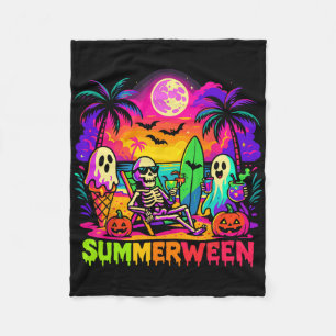 Summer Halloween Skeleton Ghost Beach Fleece Blanket