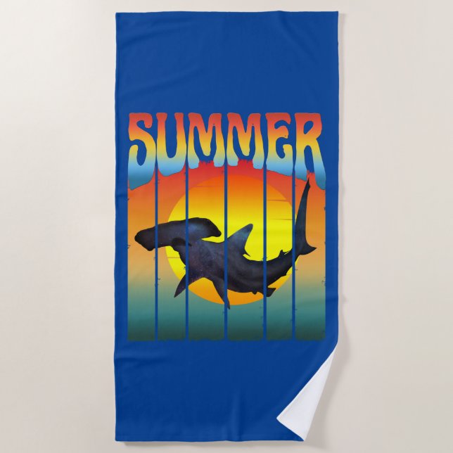 SUMMER HAMMERHEAD SHARK SUNSET BEACH TOWEL (Front)
