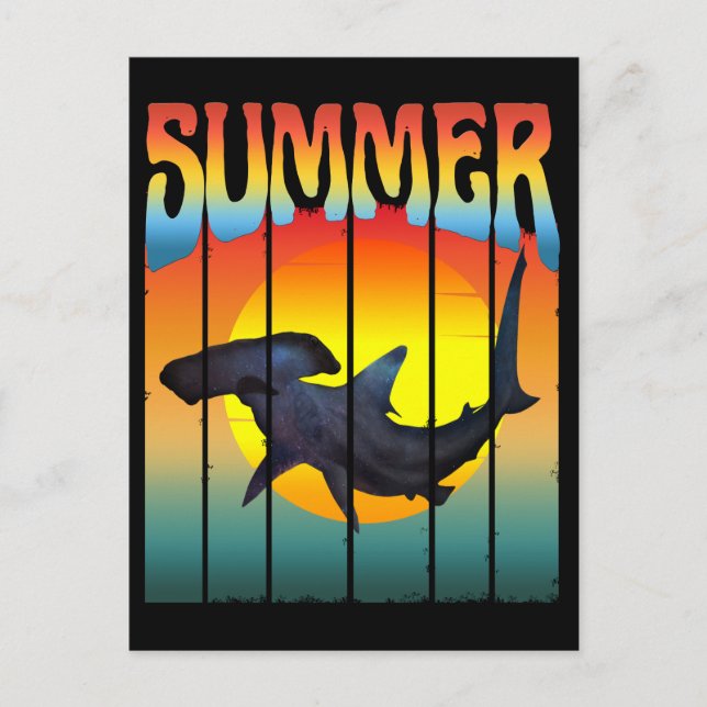 SUMMER HAMMERHEAD SHARK SUNSET POSTCARD (Front)