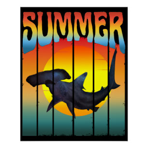 SUMMER HAMMERHEAD SHARK SUNSET POSTER
