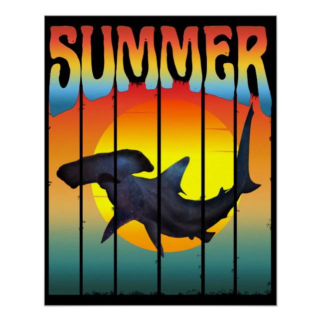 SUMMER HAMMERHEAD SHARK SUNSET POSTER (Front)