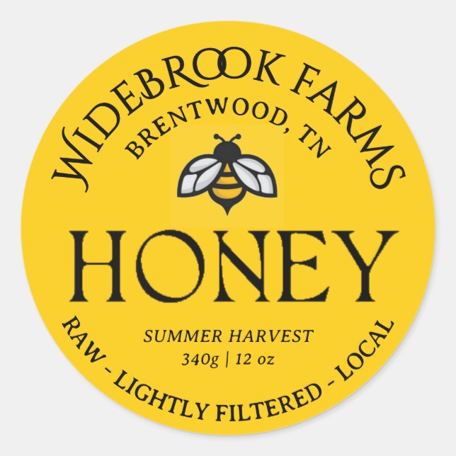 Summer Harvest Honey Label Yellow Fancy Honeybee  (Front)