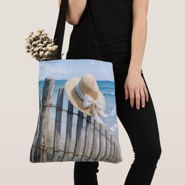 Summer Hat On a Fence Post Tote Bag (Close Up)