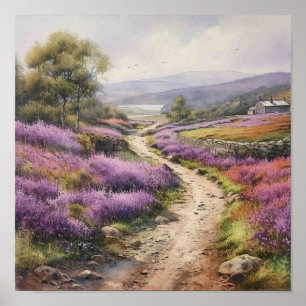 Summer Heather Moorland Field Landscape Poster