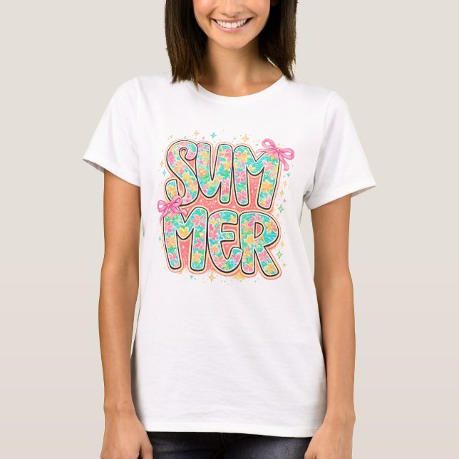 Summer Hibiscus Floral Burst T-Shirt (Front)