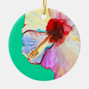 Summer hibiscus watercolor art ceramic tree decoration
