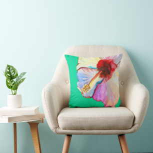 Summer hibiscus watercolor art cushion