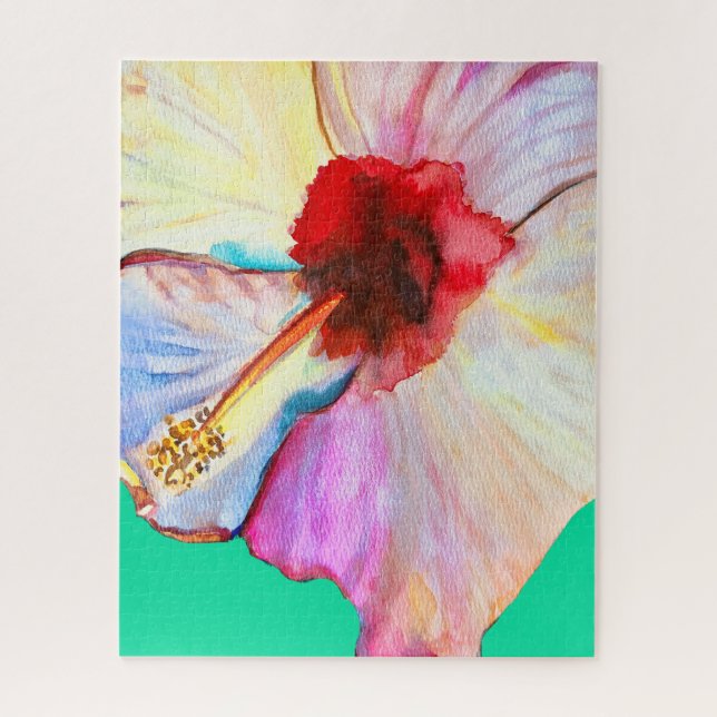 Summer hibiscus watercolor art jigsaw puzzle (Vertical)
