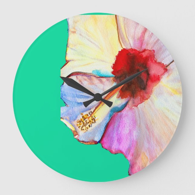 Summer hibiscus watercolor art large clock (Front)