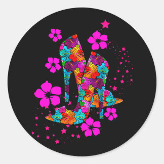Summer High Heel Shoes Hot Pink Flowers Classic Round Sticker