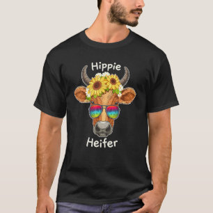 Summer Hippy Heifer Cow Sunflower Daisy T-Shirt