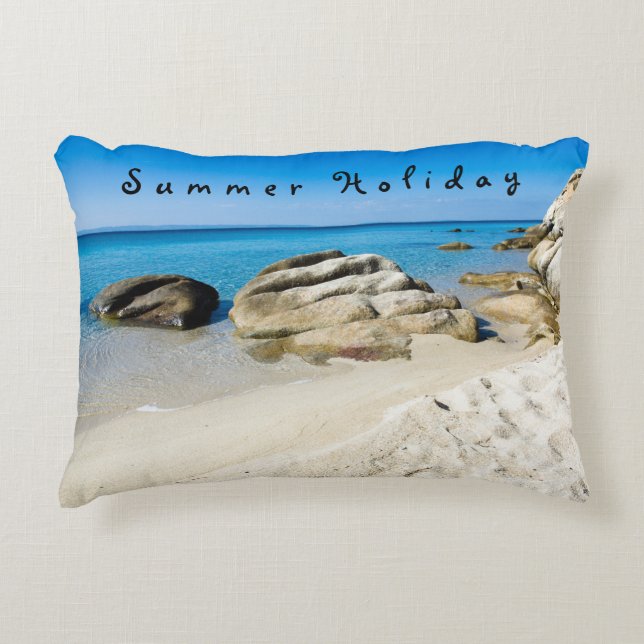 Summer Holiday Beautiful beach photo with text Decorative Cushion (Front)