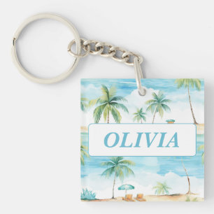 Summer Holidays Beach Palm Trees - Customized Key Ring