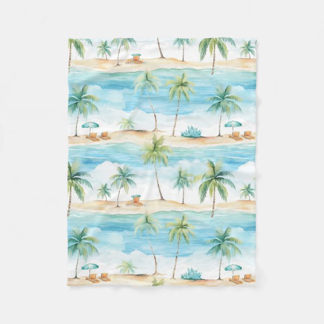 Summer Holidays Beach Palm Trees - Fleece Blanket (Front)