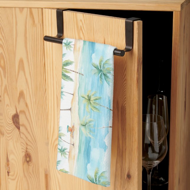 Summer Holidays Beach Palm Trees - Tea Towel (Thirds Fold)