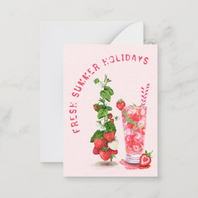 Summer Holidays Card with Fresh Strawberry Drink (Front)