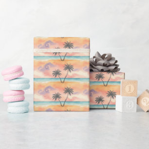 Summer Holidays Palm Trees Tropical sunset beach Wrapping Paper