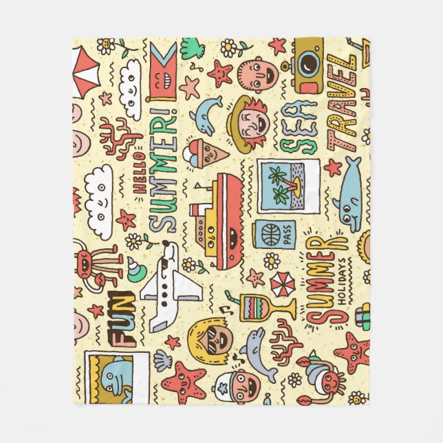 Summer Holidays Travel Doodle Set Fleece Blanket (Front)