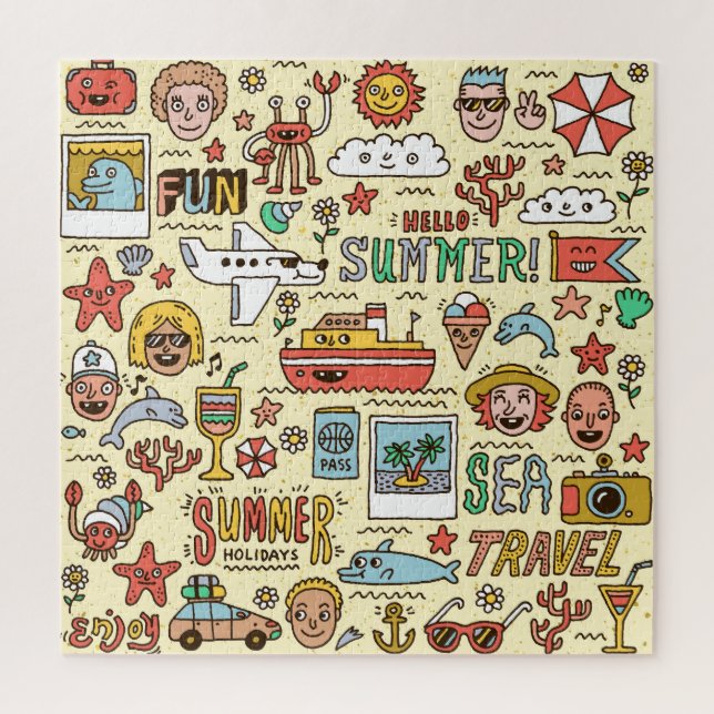 Summer Holidays Travel Doodle Set Jigsaw Puzzle (Vertical)