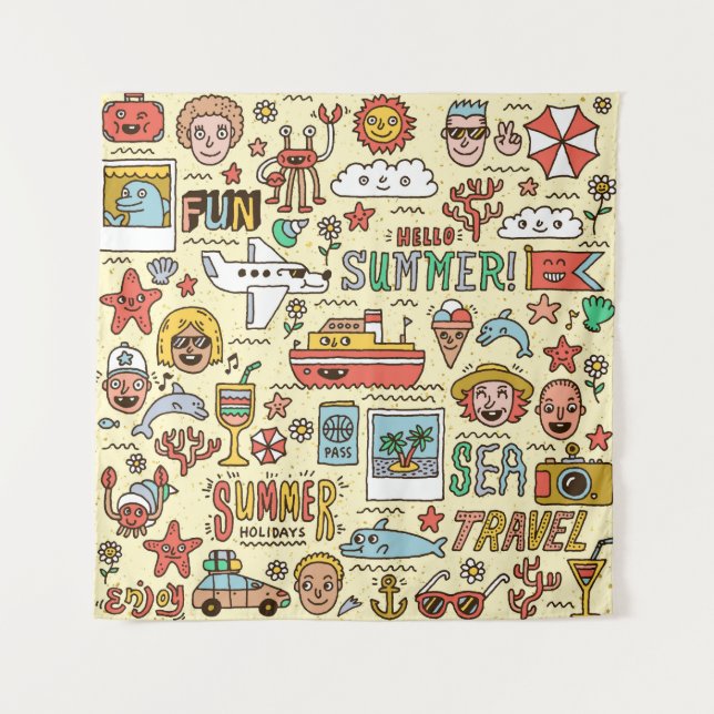 Summer Holidays Travel Doodle Set Tapestry (Front)