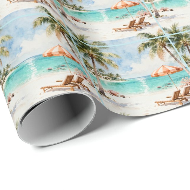 Summer Holidays Tropical Resort Wrapping Paper (Roll Corner)