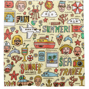 Summer Holidays Vacation Travel Funny Doodle vinta Shower Curtain