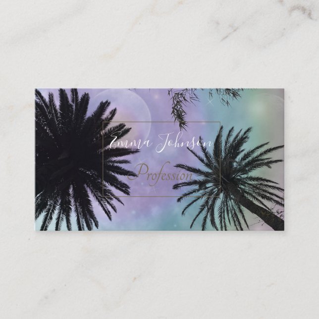 Summer Holographic Gradient Palm Trees Design Business Card (Front)