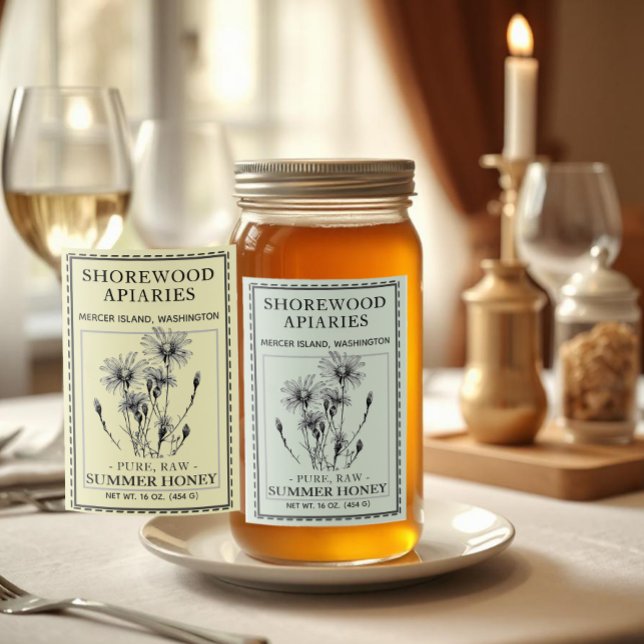 Summer Honey 2x3" Aster and Bee Dashed Border Food Label (Creator Uploaded)