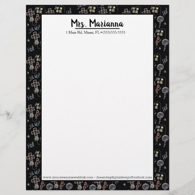Summer Hopscotch Educational Teacher Script Custom Letterhead (Front)