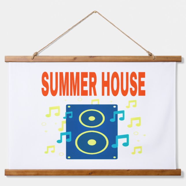 SUMMER HOUSE SPEAKER & NOTES RED FONTS  HANGING TAPESTRY (Front)