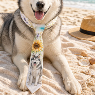 Summer Husky Watercolor Tie
