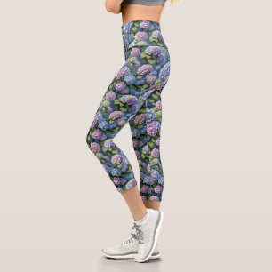 Summer Hydrangea Garden Capri Leggings