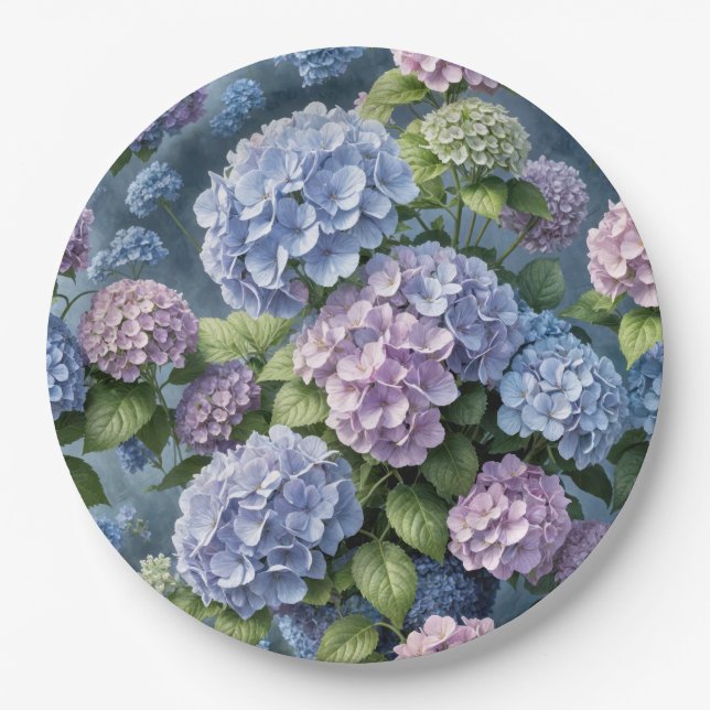 Summer Hydrangea Garden Paper Plate (Front)