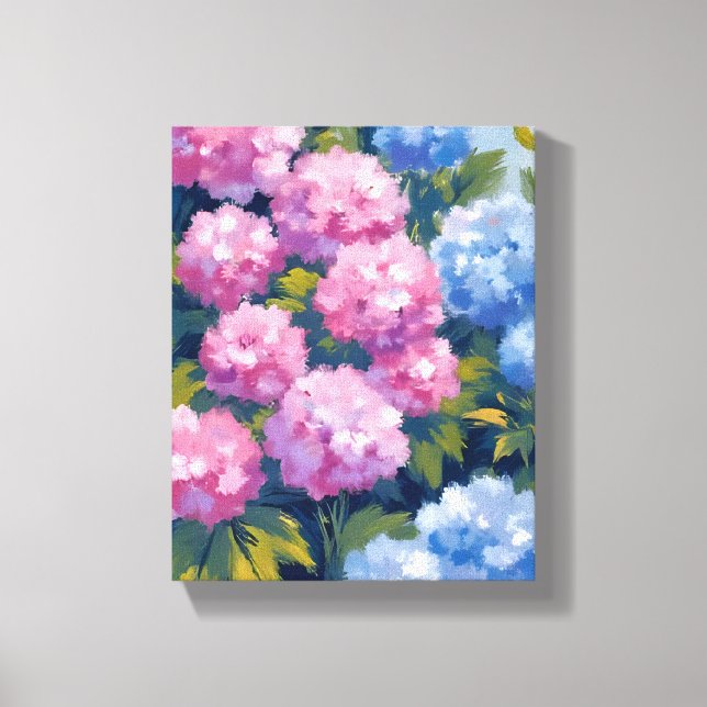 Summer Hydrangeas | Pink & Blue Coastal Flowers Canvas Print (Front)